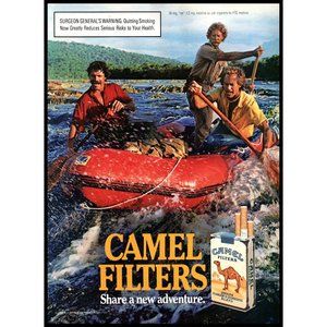 1986 Camel Filters Cigarettes Vintage Print Ad River Rafting Rubber Dingy Photo